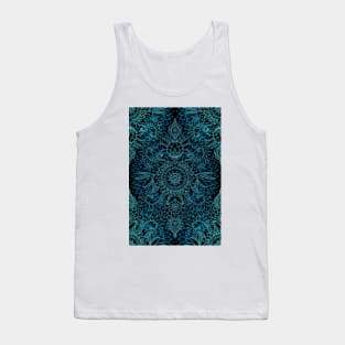 Black, Teal & Aqua Protea Doodle Pattern Tank Top